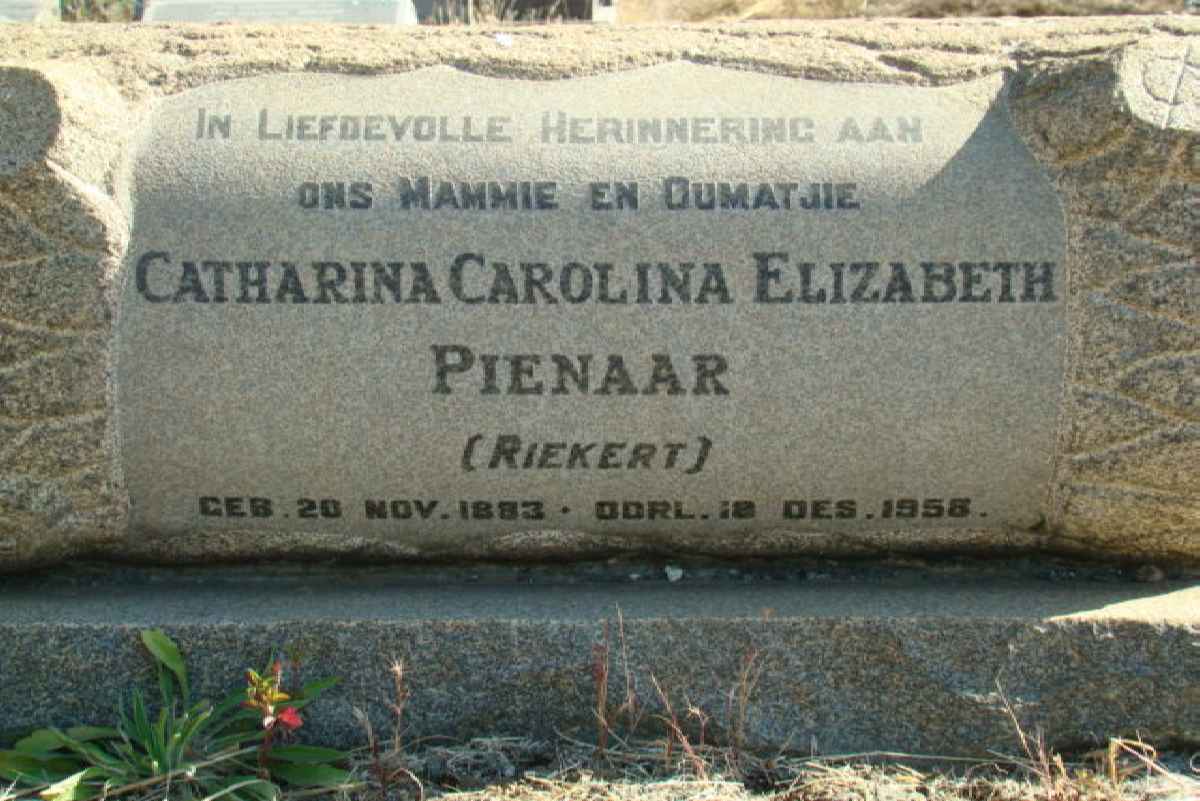 PIENAAR Catharina Carolina Elizabeth nee RIEKERT 1883-1958