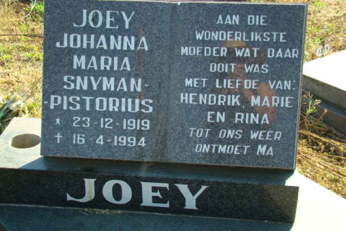 PISTORIUS Johanna Maria Snyman 1919-1994