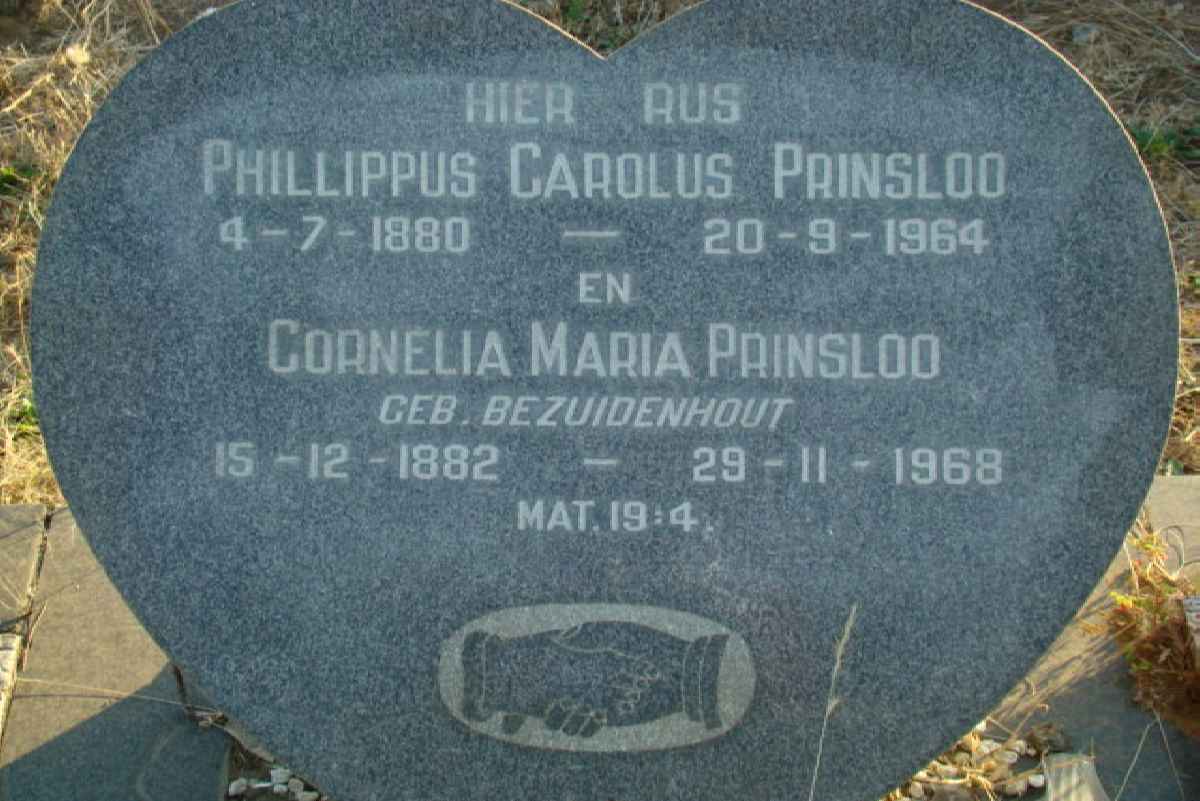 PRINSLOO Philippus Carolus 1880-1964 &amp; Cornelia Maria BEZUIDENHOUT 1882-1968
