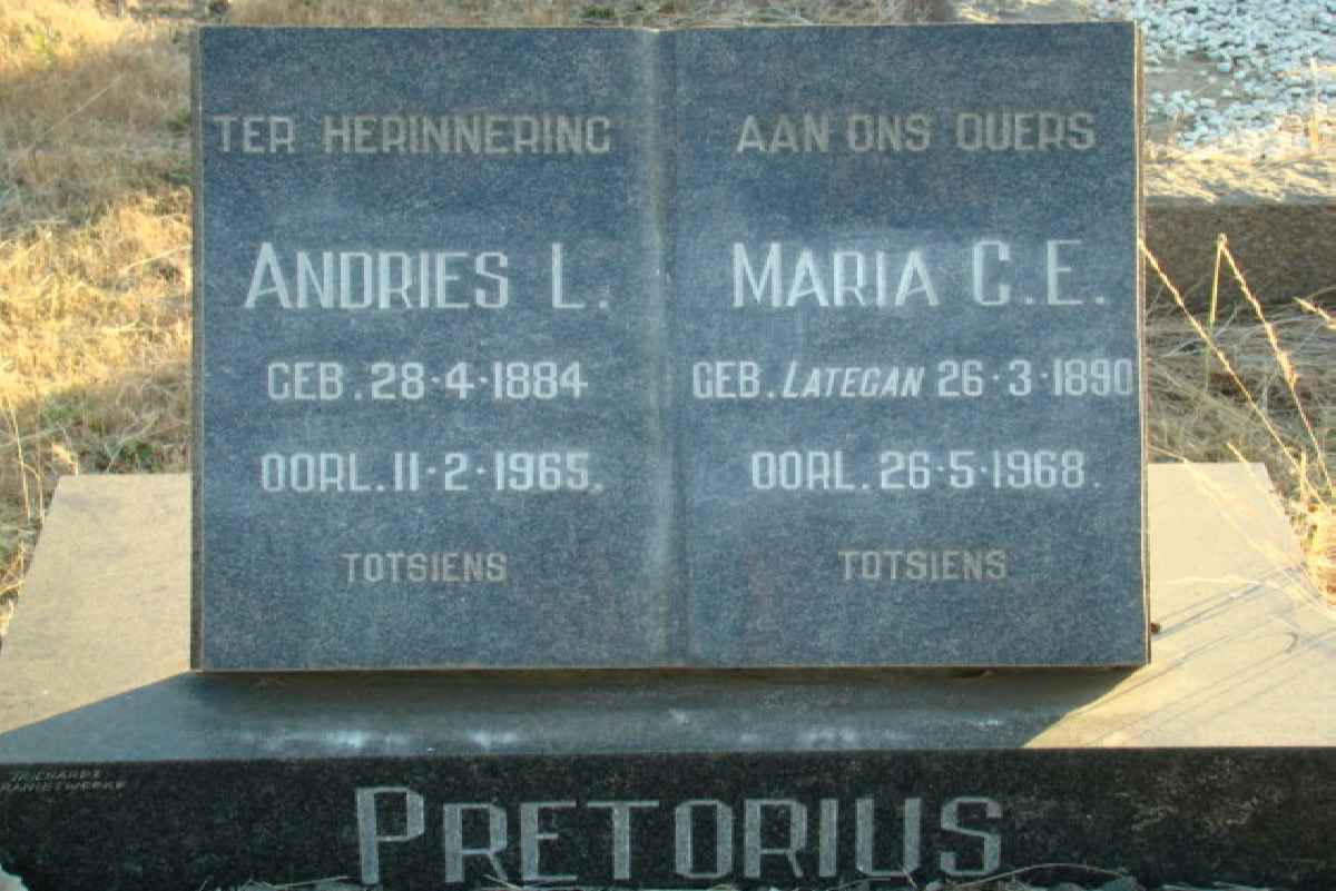 PRETORIUS Andries L. 1884-1965 &amp; Maria C.E. LATEGAN 1890-1968