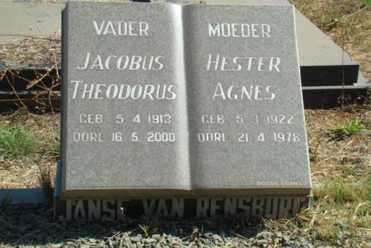 RENSBURG Jacobus Theodorus, Janse van 1913-2000 &amp; Hester Agnes 1922-1978