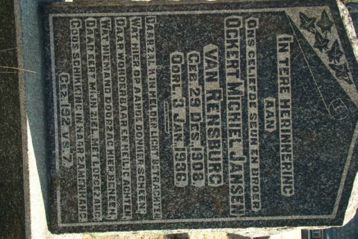 RENSBURG Ockert Michiel, Jansen van 1908-1936