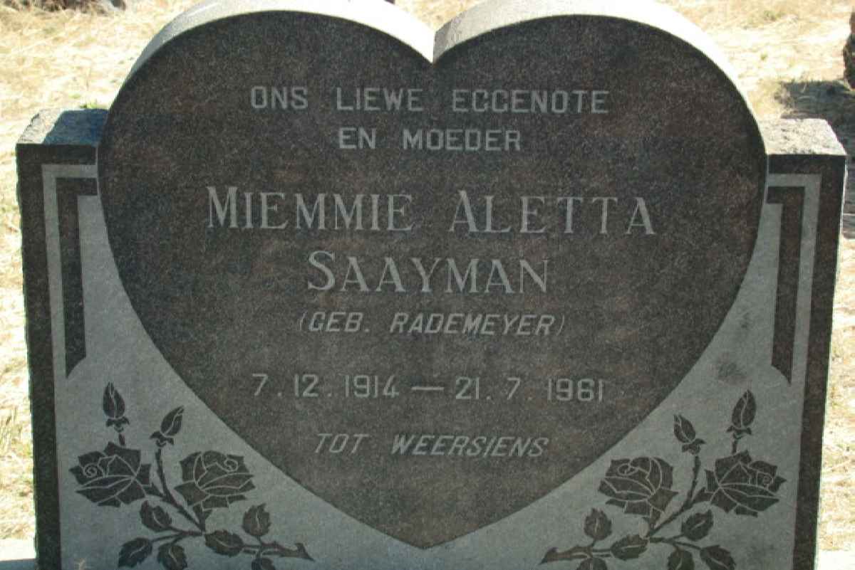 SAAYMAN Miemmie Aletta nee RADEMEYER 1914-1961