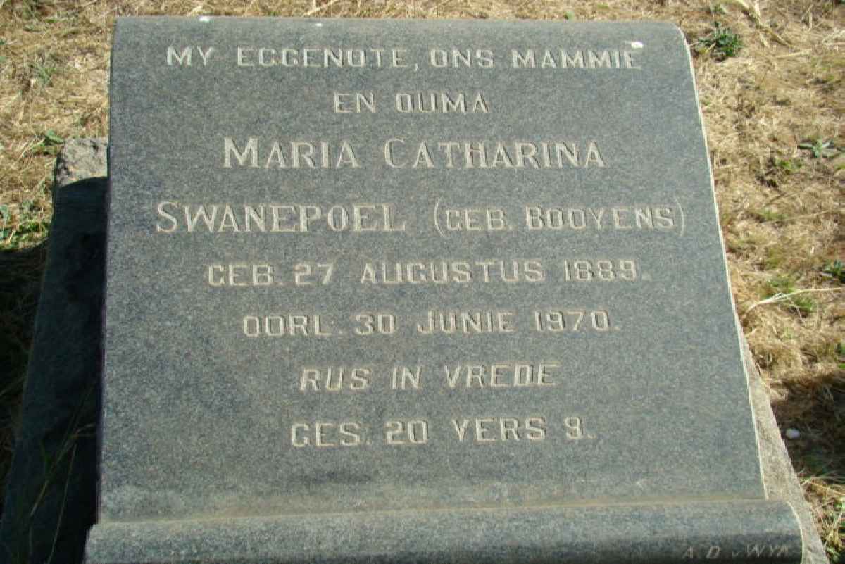 SWANEPOEL Maria Catharina nee BOOYENS 1889-1970