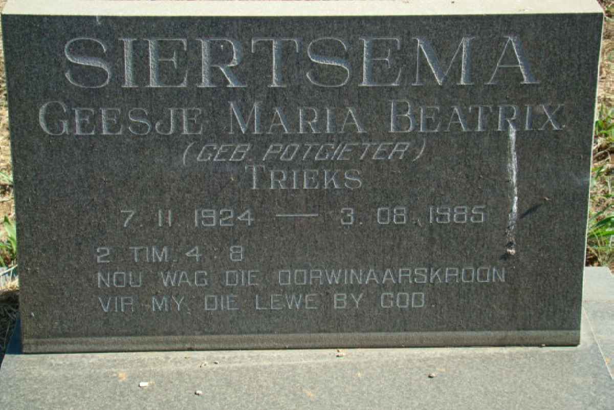 SIERTSEMA Geesje Maria Beatrix nee POTGIETER 1924-1985