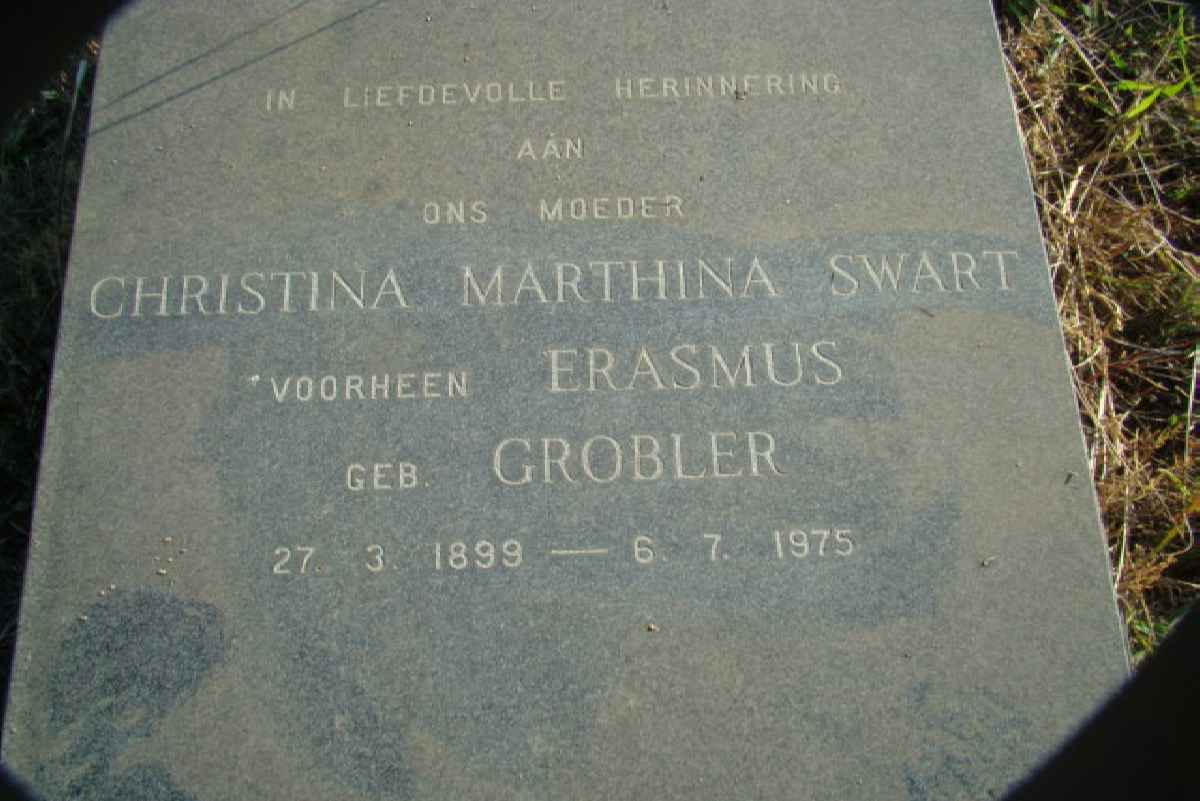 SWART  Christina Marthina, voorheen ERASMUS, nee GROBLER 1899-1975