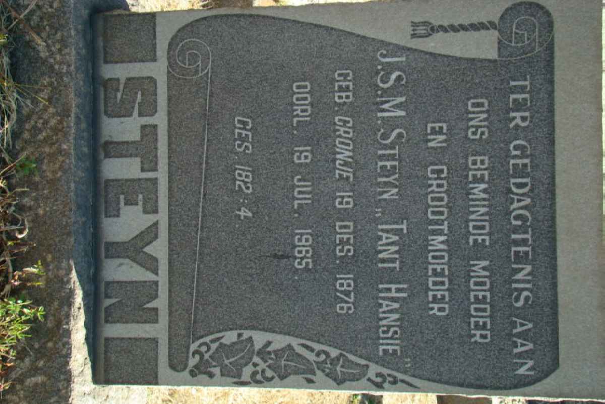 STEYN J.S.M. nee CRONJE 1876-1965
