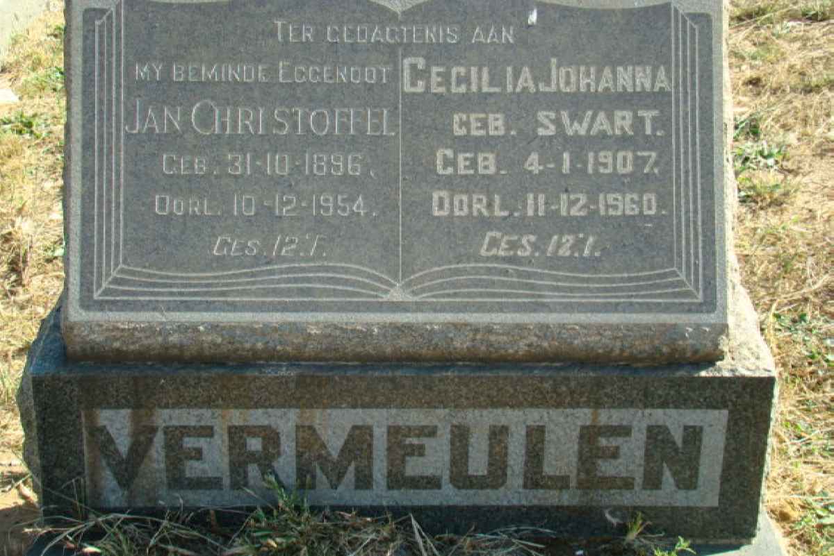 VERMEULEN Jan Christoffel 1896-1954 &amp; Cecilia Johanna SWART 1907-1960
