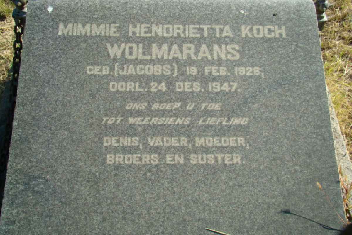 WOLMARANS Mimmie Hendrietta Koch nee JACOBS 1926-1947