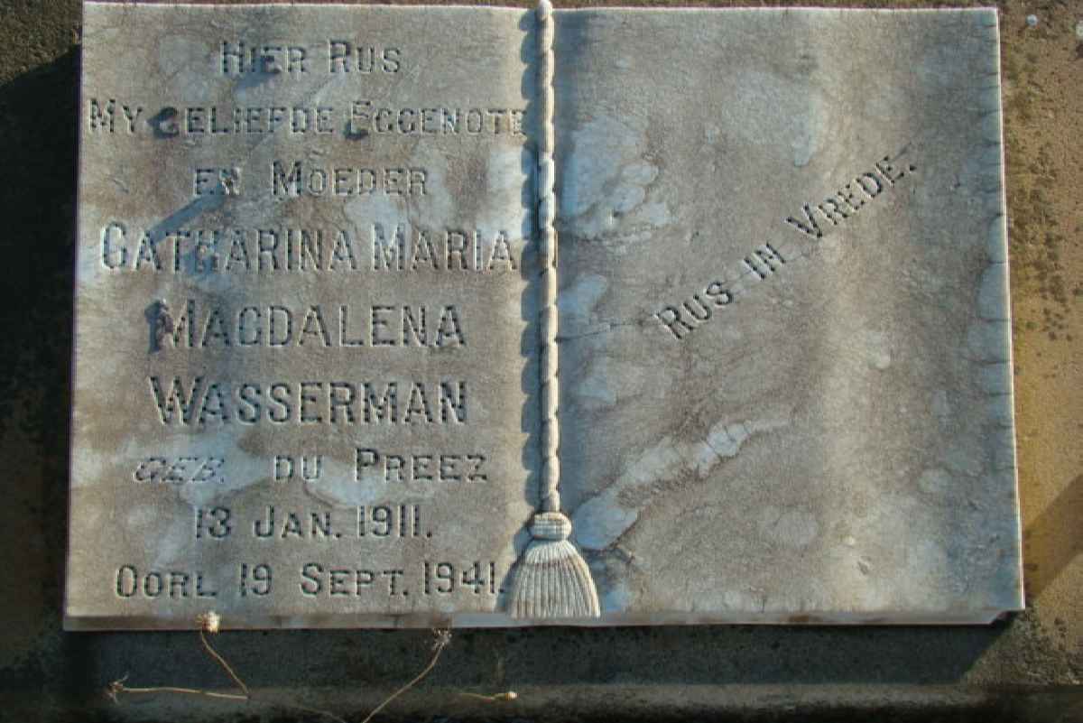 WASSERMAN Catharina Maria Magdalena nee du PREEZ 1911-1941