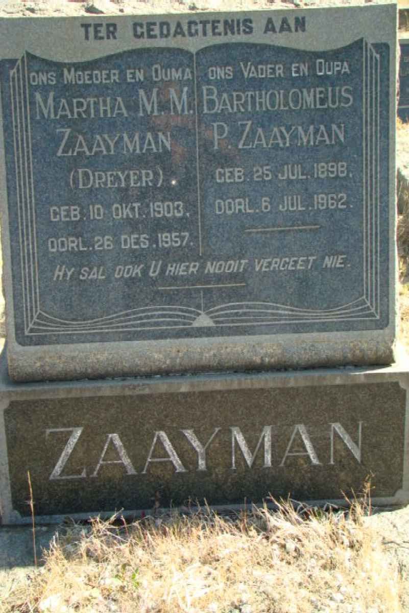 ZAAYMAN Bartholomeus P. 1898-1962 &amp; Martha M.M. DREYER 1903-1957