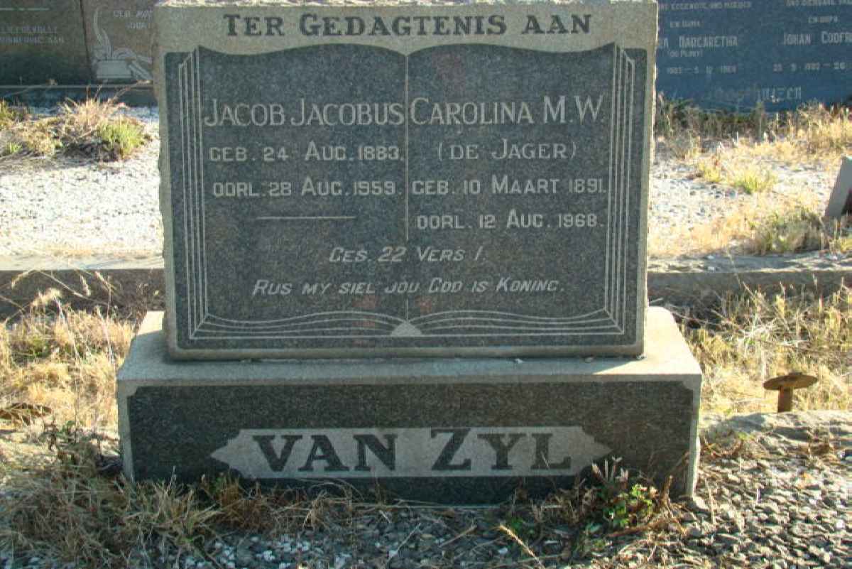 ZYL Jacob Jacobus, van 1883-1959 &amp; Carolina M.W. DE JAGER 1891-1968