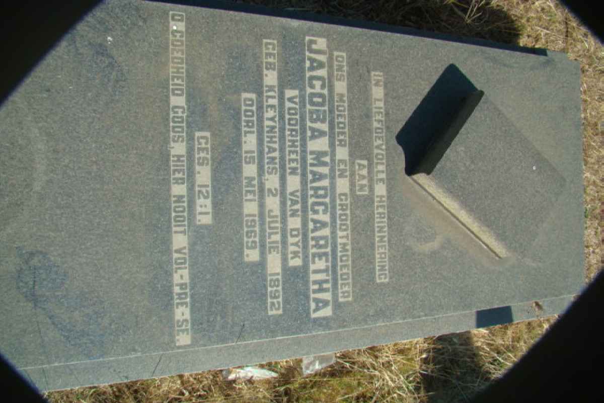? Jacoba Margaretha formerly VAN DYK nee KLEYNHANS 1892-1969