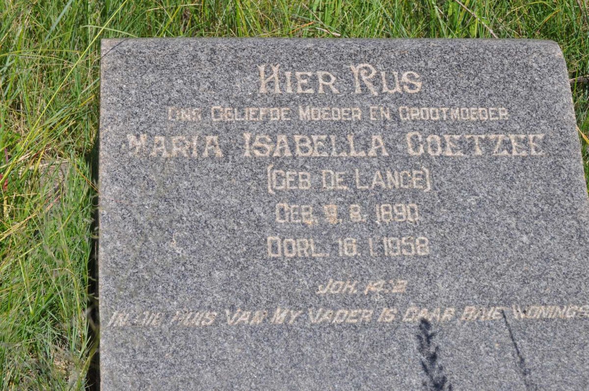 COETZEE Maria Isabella nee DE LANGE 1890-1958