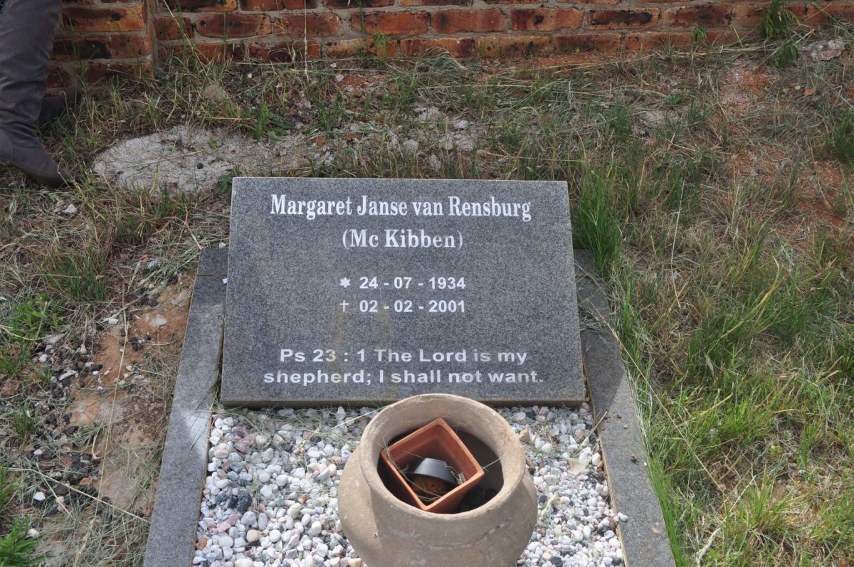 RENSBURG Margaret, Janse van nee McKIBBEN 1934-2001