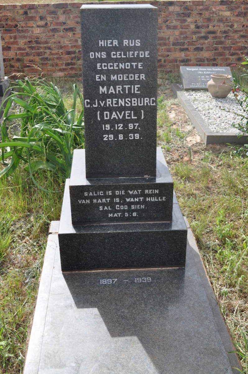 RENSBURG Martie C., J. v. nee DAVEL 1897-1939