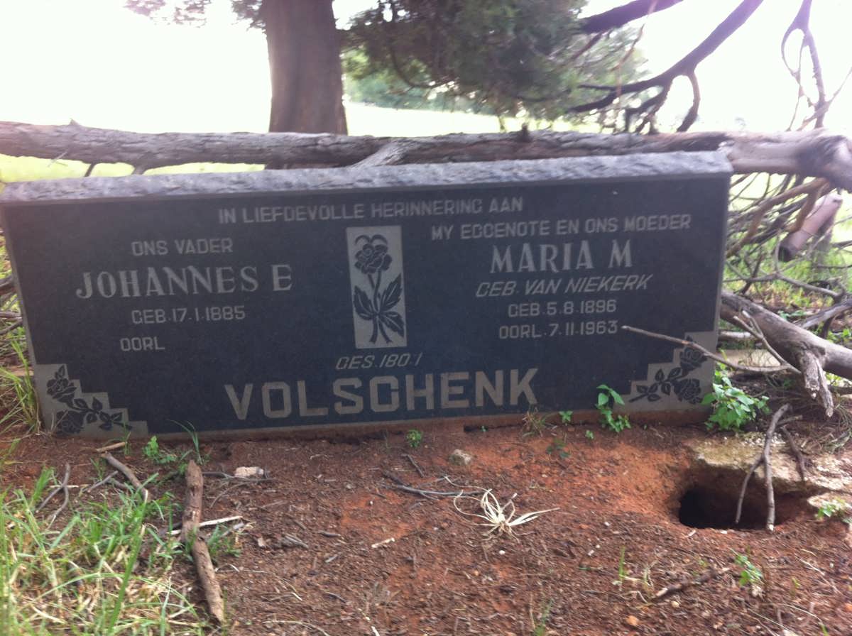 VOLSCHENK Johannes E. 1885- &amp; Maria M. VAN NIEKERK 1896-1963