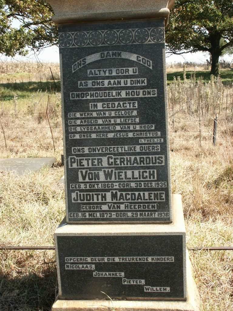 WIELLIGH Pieter Gerhardus, von 1860-1935 & Judith Magdalene VAN HEERDEN 1873-1936