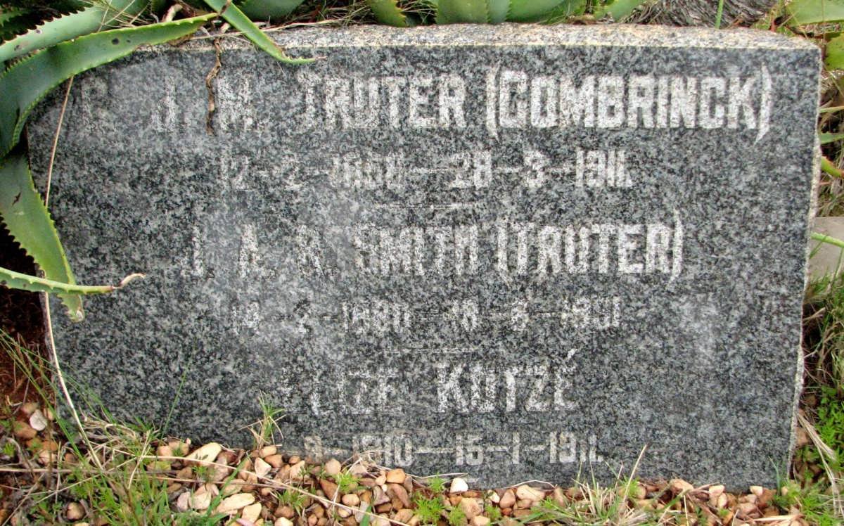 TRUTER C.J.M. nee COMBRINCK 185?-1911 :: SMITH J.A.?. nee TRUTER 1880-1891 :: KOTZE Lize 1910-1911