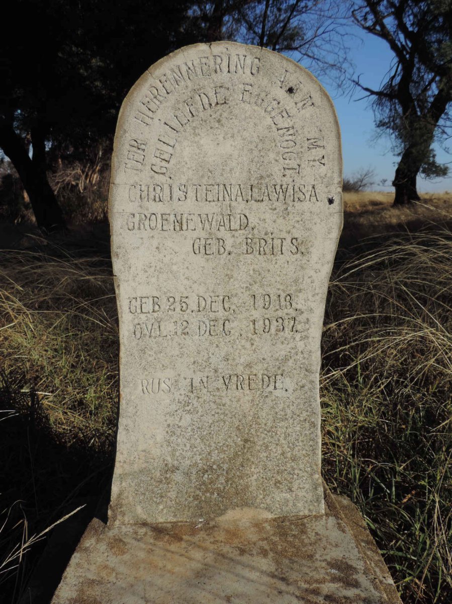 GROENEWALD Christeina Lawisa nee BRITS 1918-1937