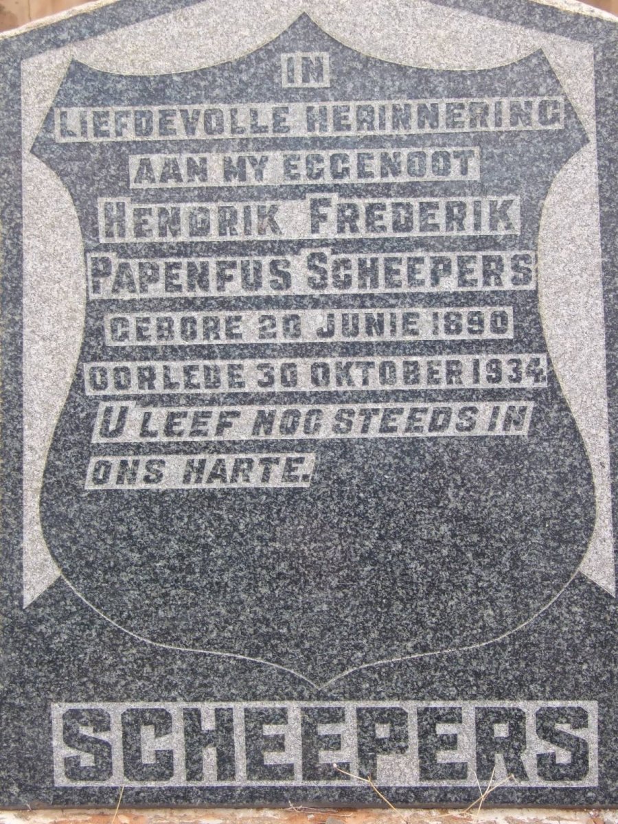 SCHEEPERS Hendrik Frederik Papenfus 1890-1934