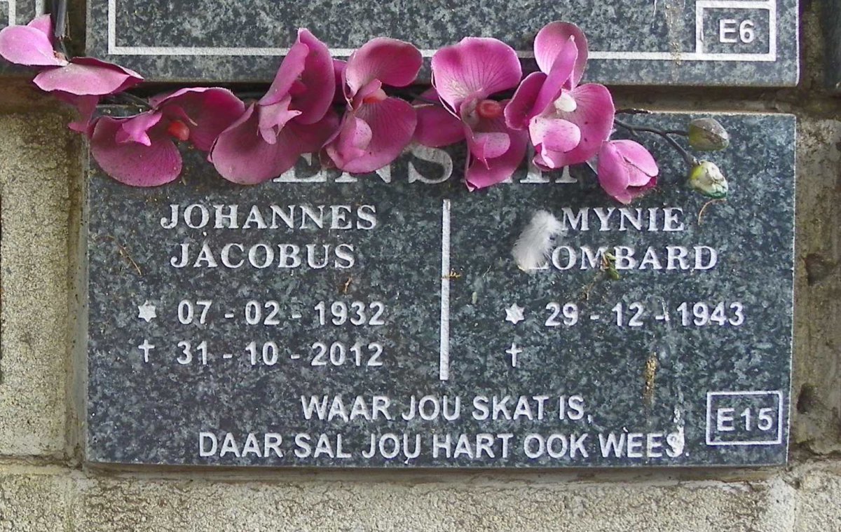 ENSLIN Johannes Jacobus 1932-2012 &amp; Mynie Lombard 1943-