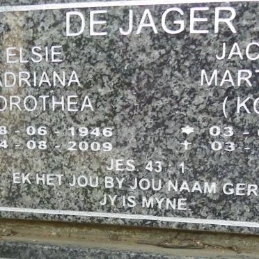 JAGER Jacobus Marthinus, de 1937-2012 &amp; Elsie Adriana Dorothea 1946-2009