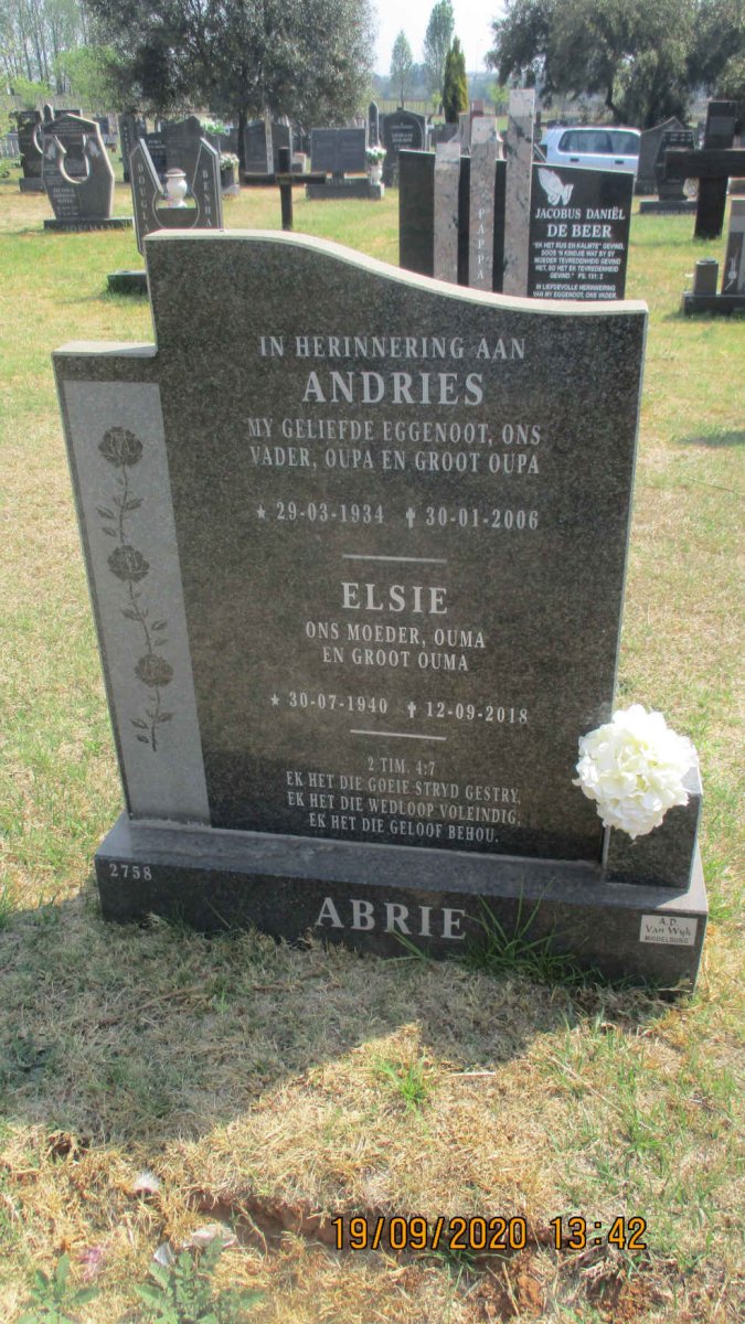 ABRIE Andries 1934-2006 &amp; Elsie 1940-2018