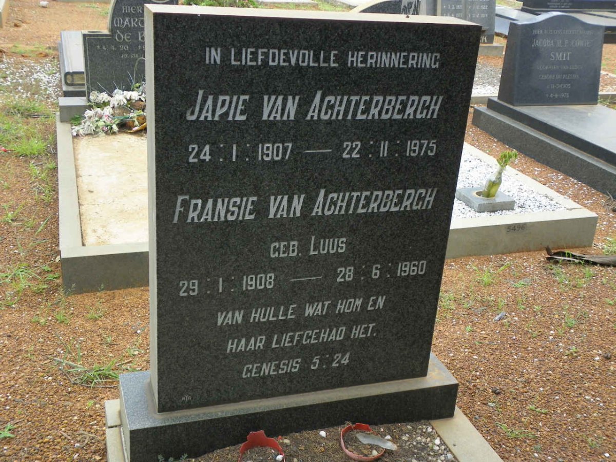 ACHTERBERGH Japie, van 1907-1975 &amp; Fransie LUUS 1908-1960