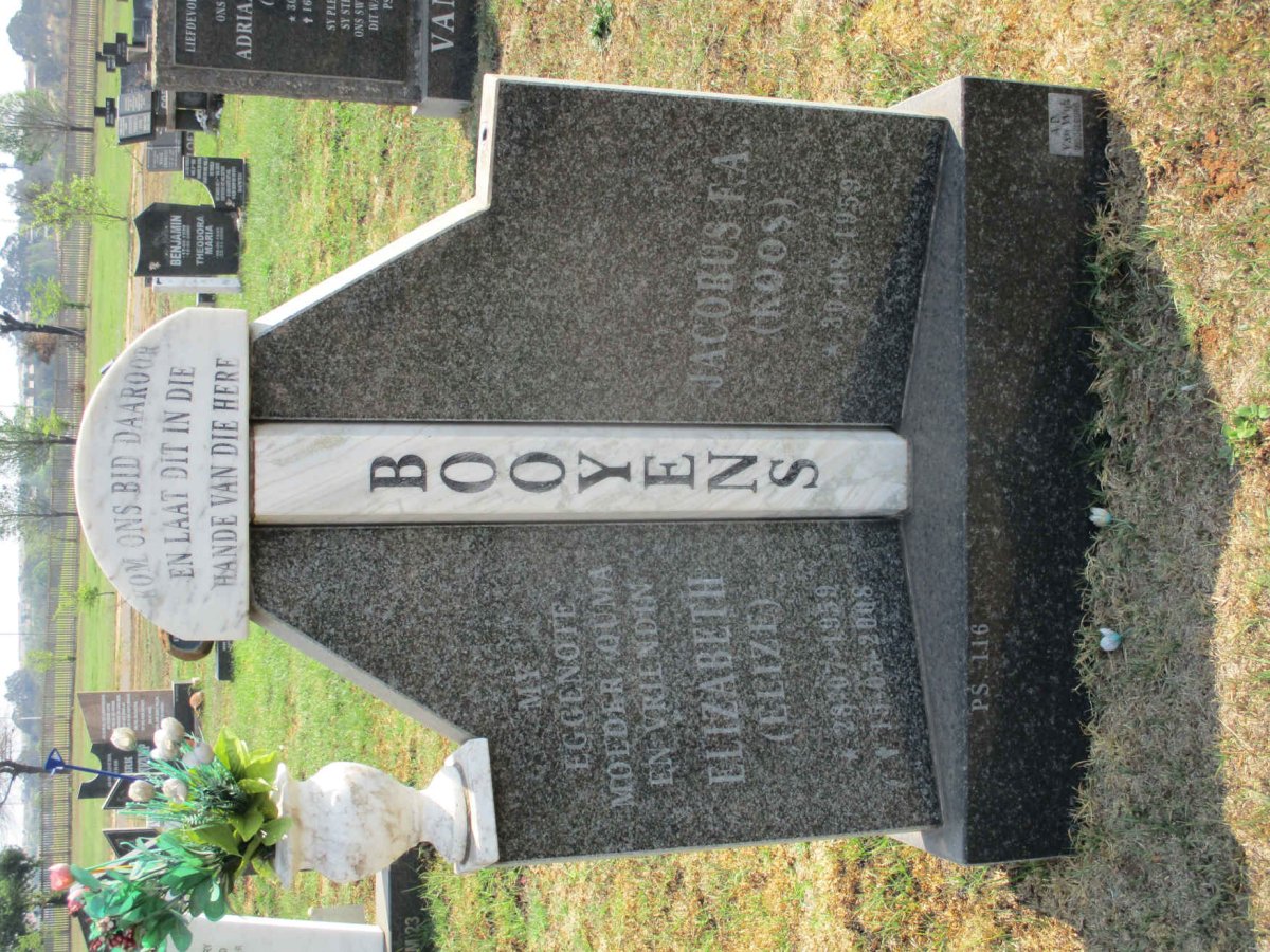 BOOYENS Jacobus F.A. 1959- &amp; Elizabeth 1959-2008