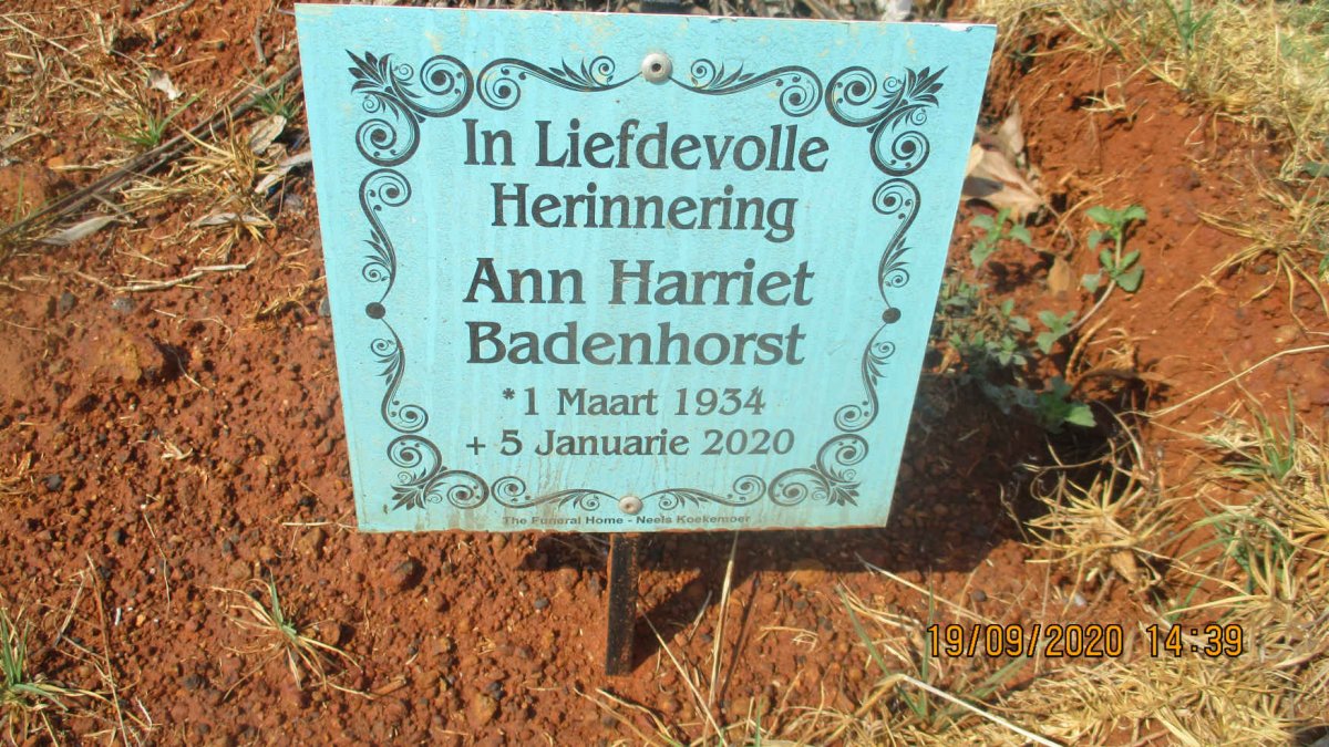 BADENHORST Ann Harriet 1934-2020