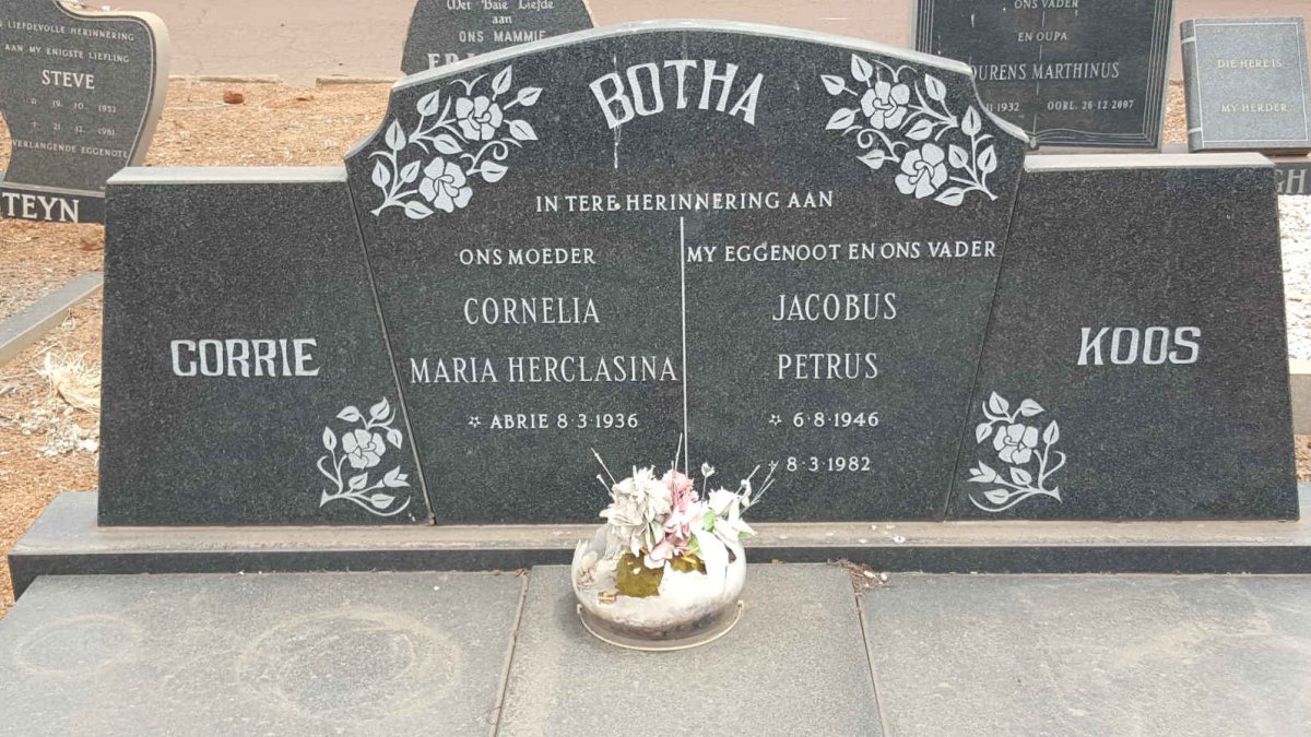 BOTHA Jacobus Petrus 1946-1982 &amp; Cornelia Maria Herclasina ABRIE 1936-
