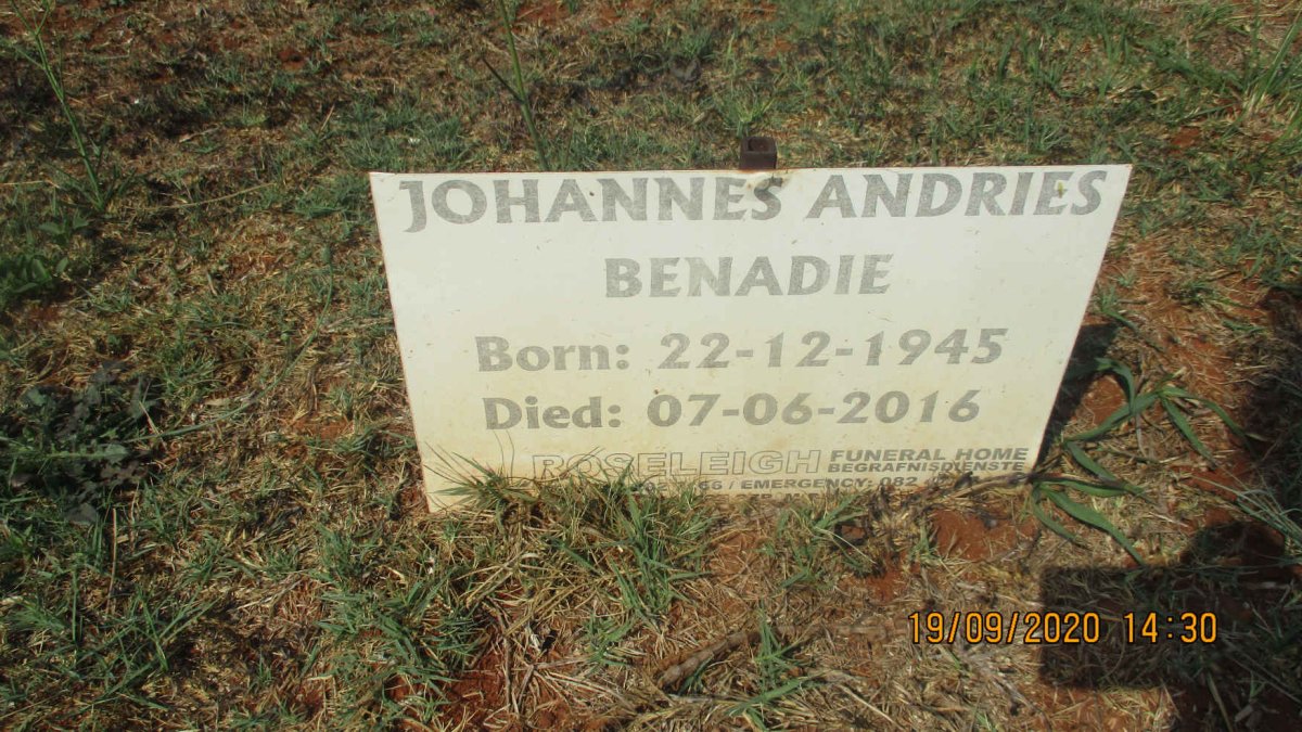 BENADIE Johannes Andries 1945-2016