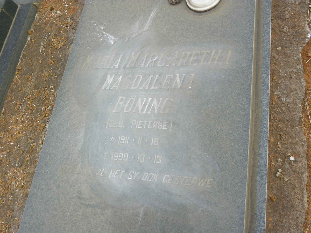 BÖNING Maria Margaretha Magdalena nee PIETERSE 1911-1990