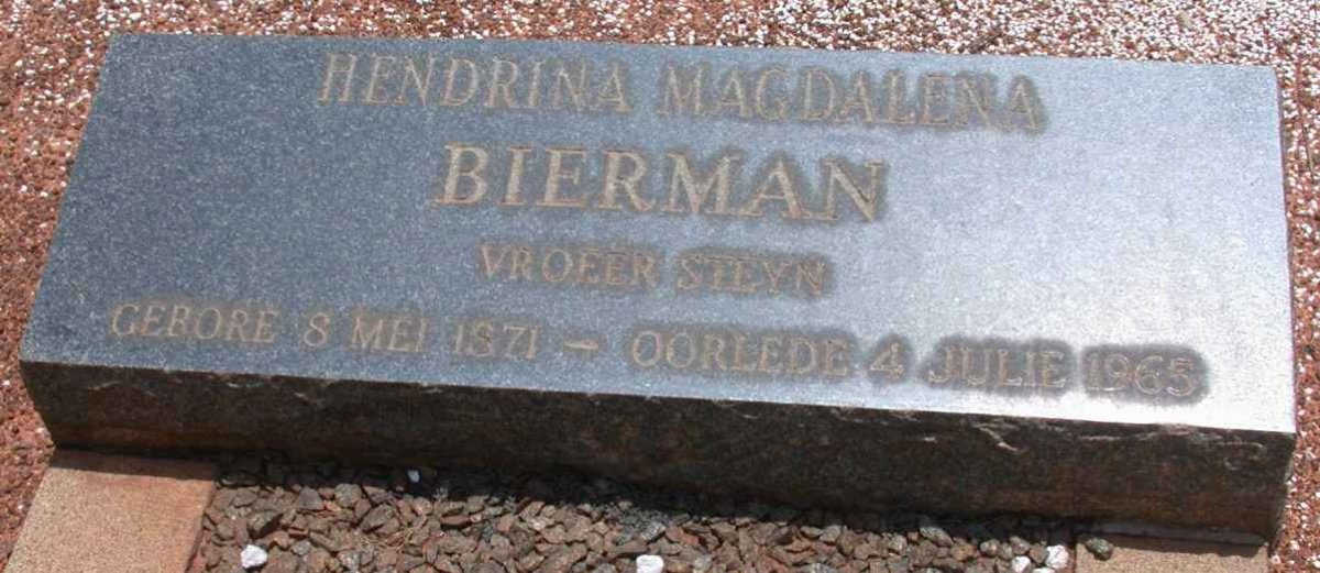 BIERMAN Hendrina Magdalena nee STEYN 1871-1965