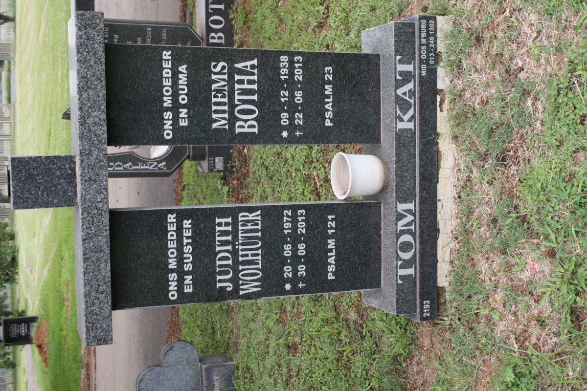 BOTHA Miems 1938-2013 :: WOLHUTER Judith 1972-2013  