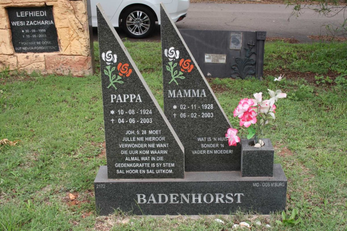 BADENHORST Pappa 1924-2003 &amp; Mamma 1928-2003