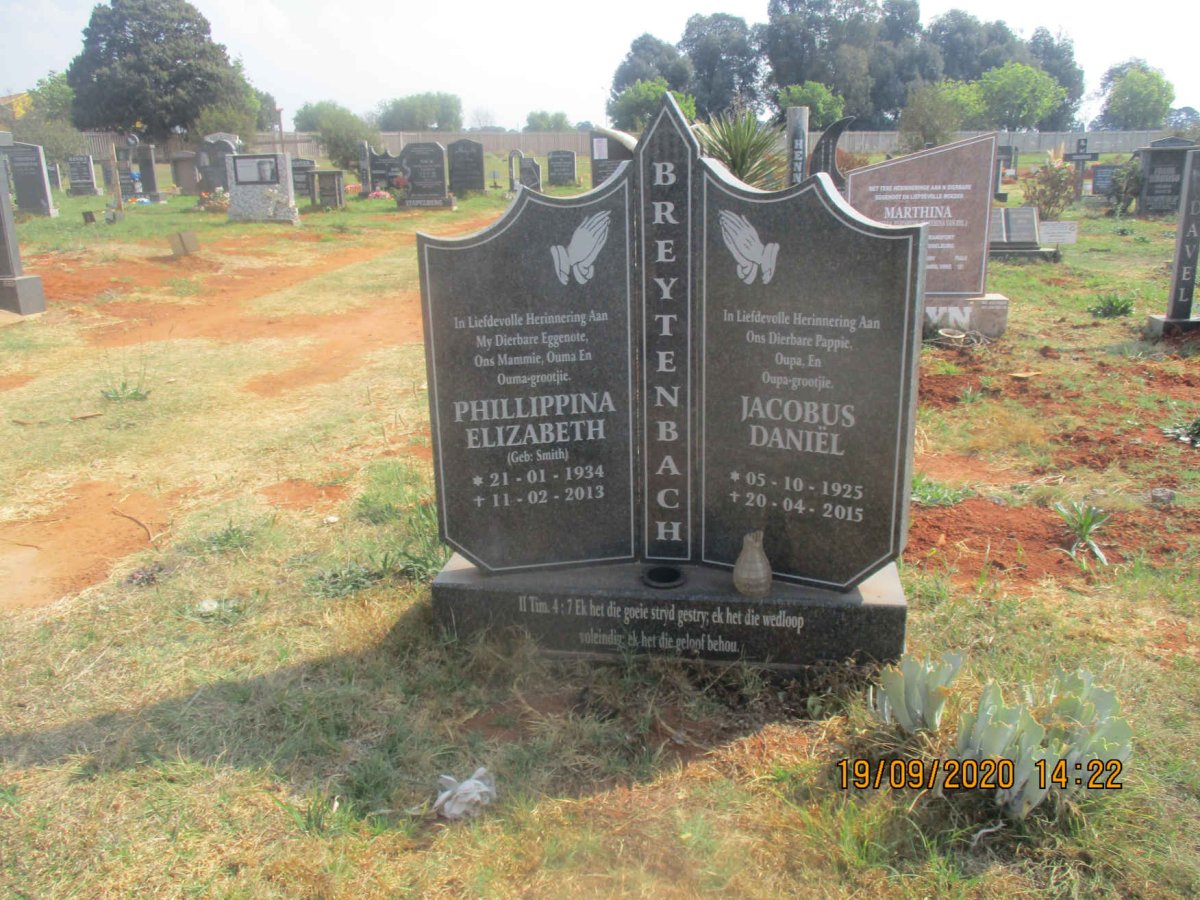 BREYTENBACH Jacobus Daniel 1925-2015 &amp; Phillippina Elizabeth SMITH 1934-2013