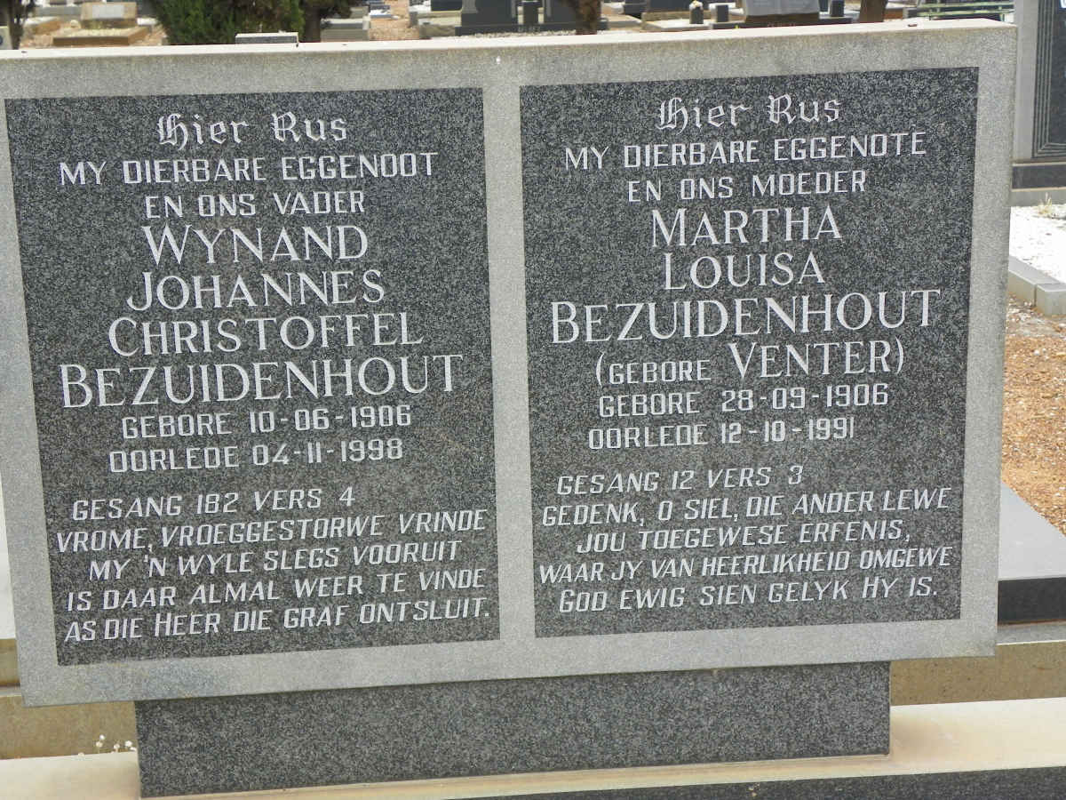 BEZUIDENHOUT Wynand Johannes Christoffel 1906-1998 &amp; Martha Louisa VENTER 1906-1991