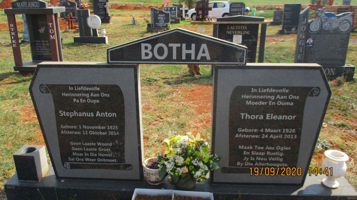 BOTHA Stephanus Anton 1925-2014 &amp; Thora Eleanor 1926-2013