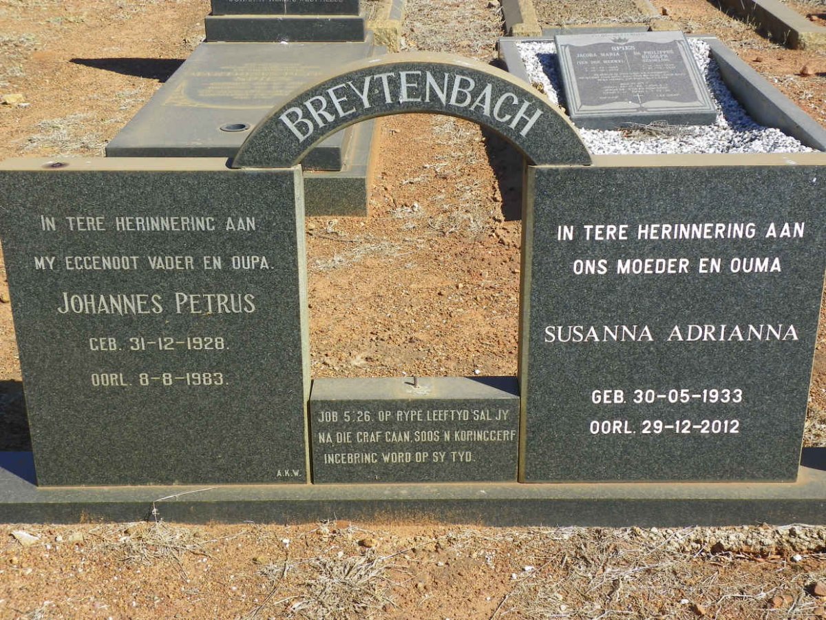 BREYTENBACH Johannes Petrus 1928-1983 &amp; Susanna Adrianna 1933-2012