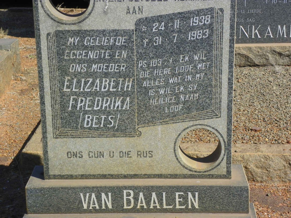 BAALEN Elizabeth Fredrika, van 1938-1983