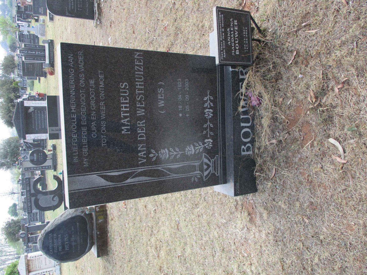 BOUWER Matheus van der Westhuizen 1923–2003 &amp; Anna Magdalena 1927–2013 #1