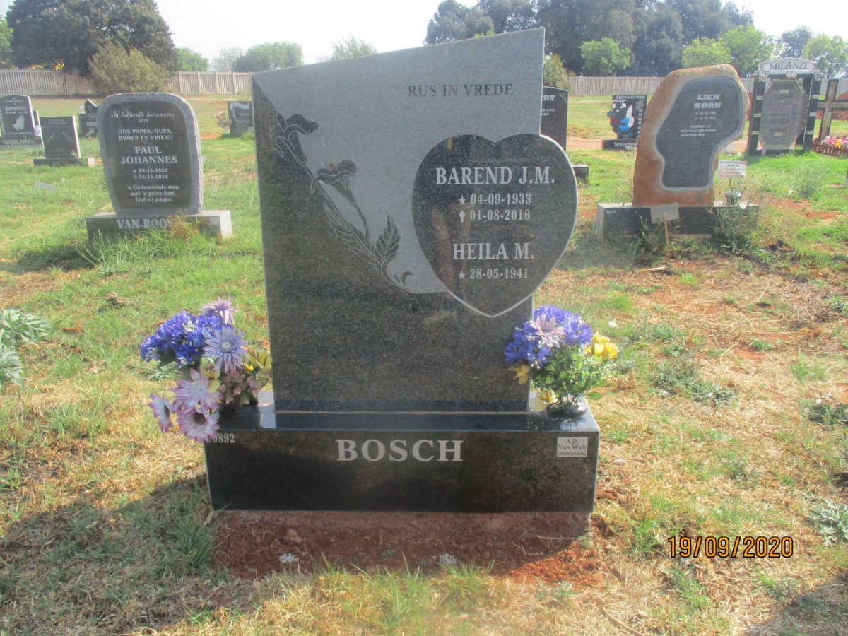 BOSCH Barend J.M. 1933-2016 &amp; Heila M. 1941-