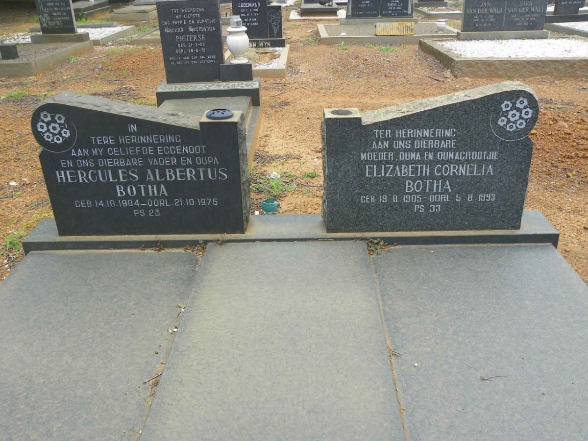 BOTHA Hercules Albertus 1904-1975 &amp; Elizabeth Cornelia 1905-1993