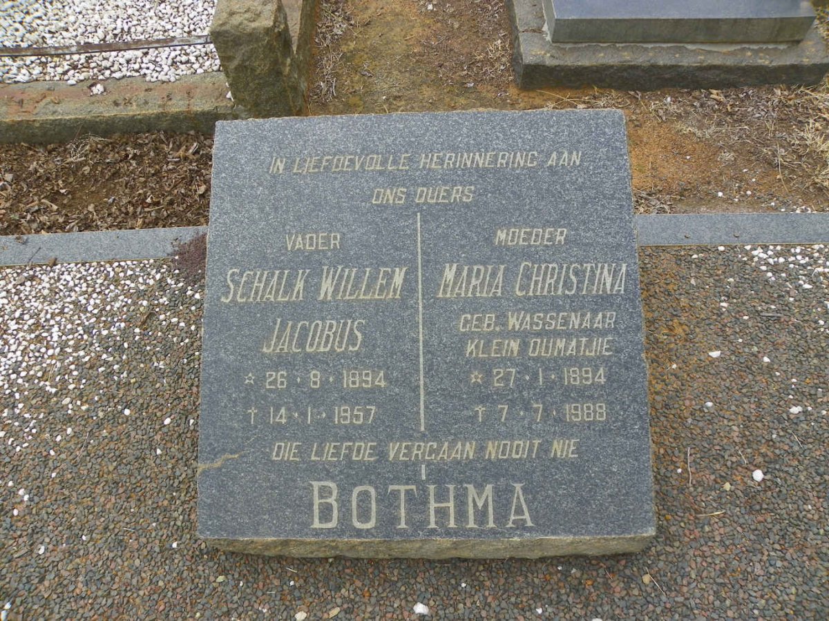 BOTHMA Schalk Willem Jacobus 1894-1957 &amp; Maria Christina WASSENAAR 1894-1988