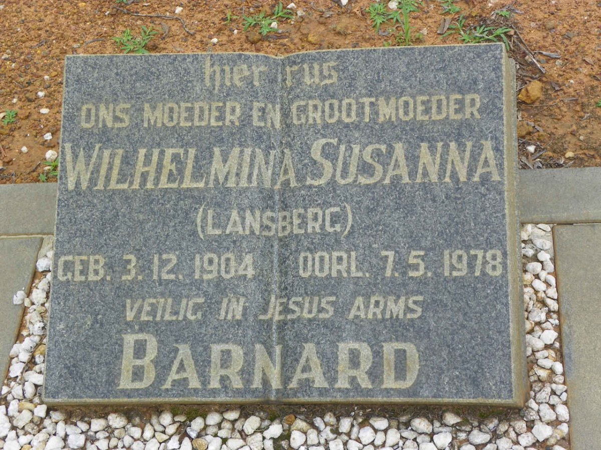 BARNARD Wilhelmina Susanna nee LANSBERG 1904-1978