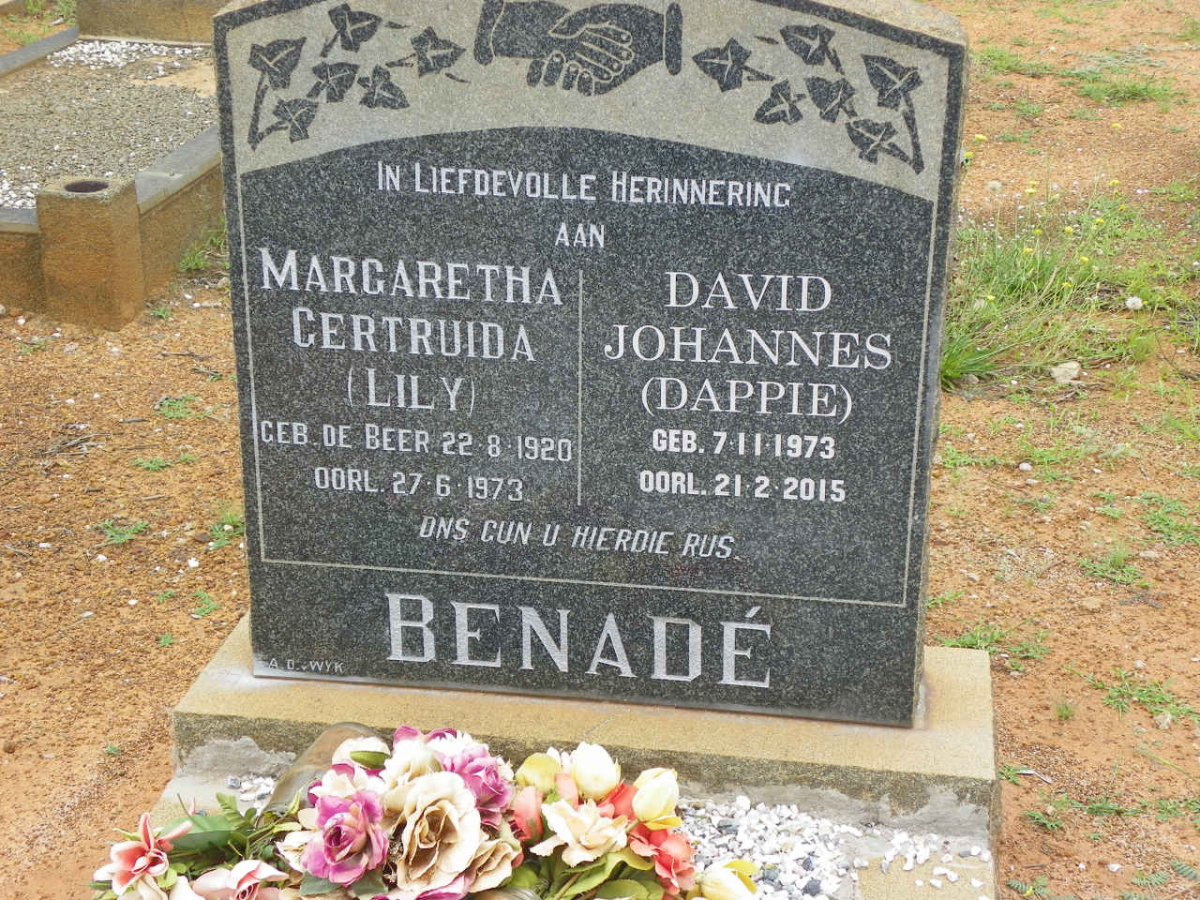 BENADÉ David Johannes 1973-2015 :: BENADÉ Margaretha Gertruida nee DE BEER 1920-1973