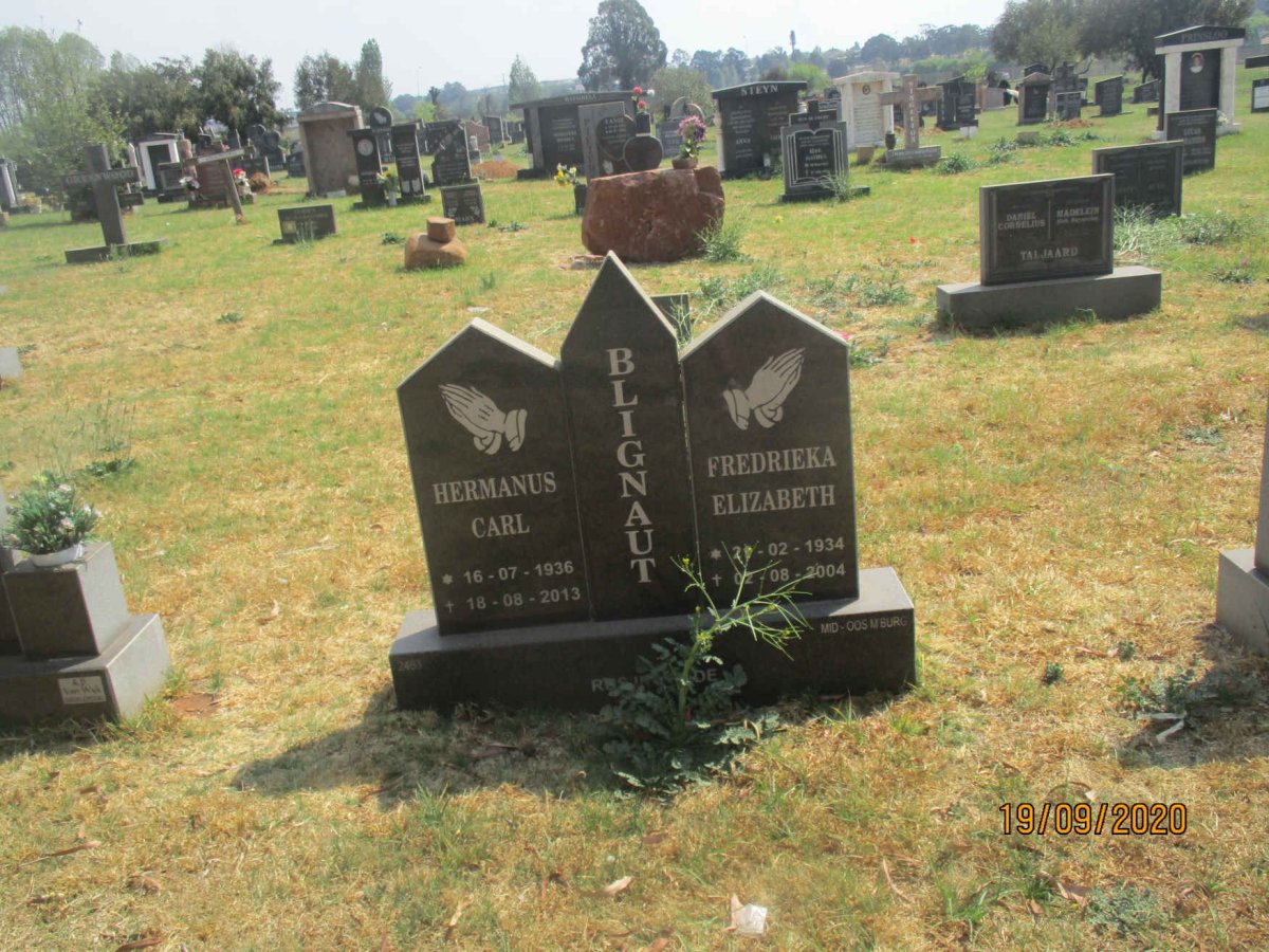 BLIGNAUT Hermanus Carl 1936-2013 &amp; Fredrieka Elizabeth 1934-2004