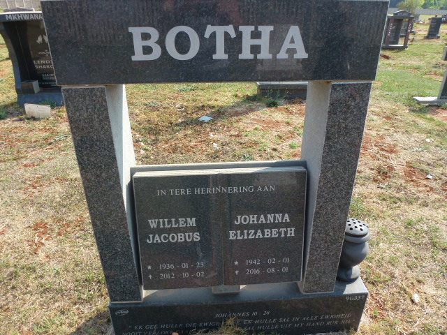 BOTHA Willem Jacobus 1936-2012 &amp; Johanna Elizabeth 1942-2016